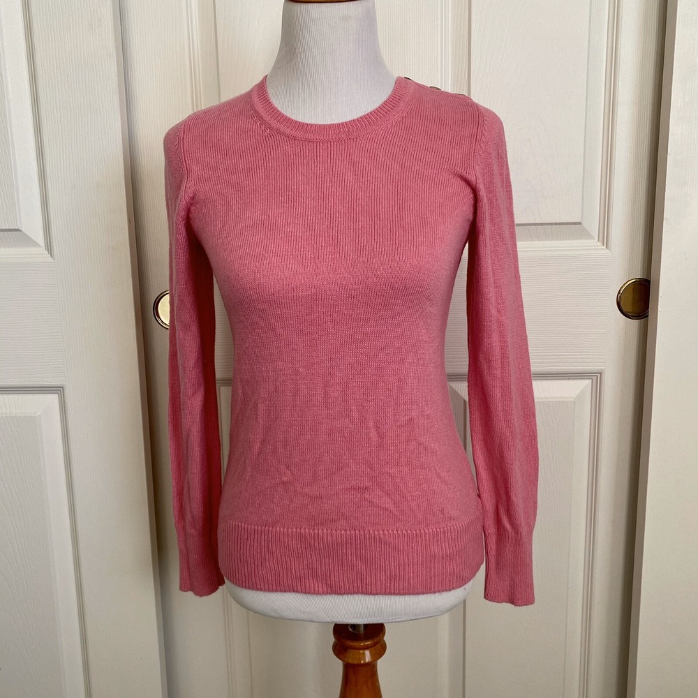 Gap Luxe Womens Pink Angora Blend Ribbed Crewneck Sweater Shoulder Buttons S